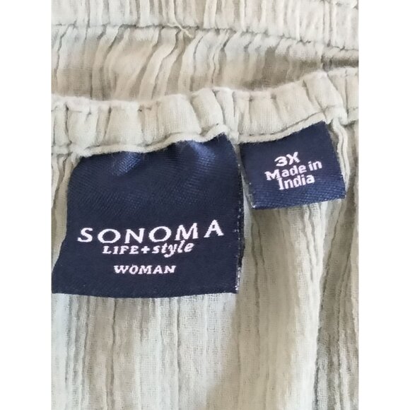 Sonoma Life + Style Peasant Top Size 3X  Green Short Sleeve Tie Neck Detail - Picture 6 of 7